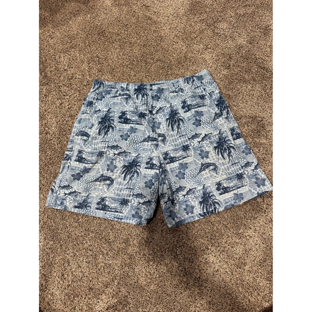 Columbia PFG Mens Blue Tropical Marlin Print Fishing Shorts Omni-Shade Large